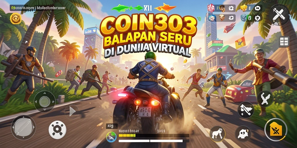 Tangkapan layar gameplay COIN303 menampilkan balapan yang mendebarkan dan mobil yang cepat.