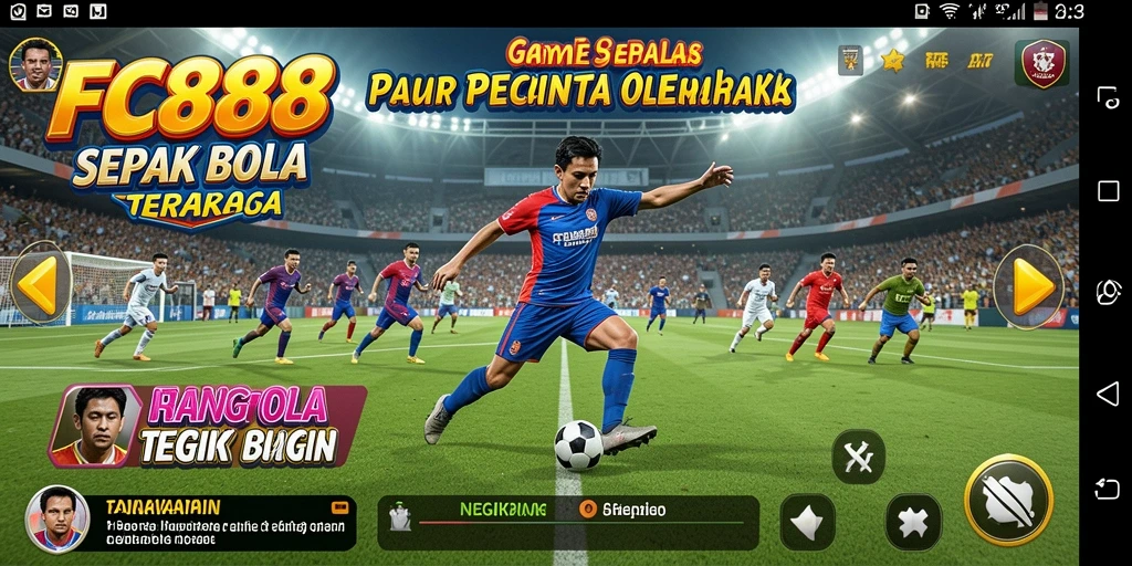 Tangkapan layar FC888 menampilkan aksi seru game sepak bola.