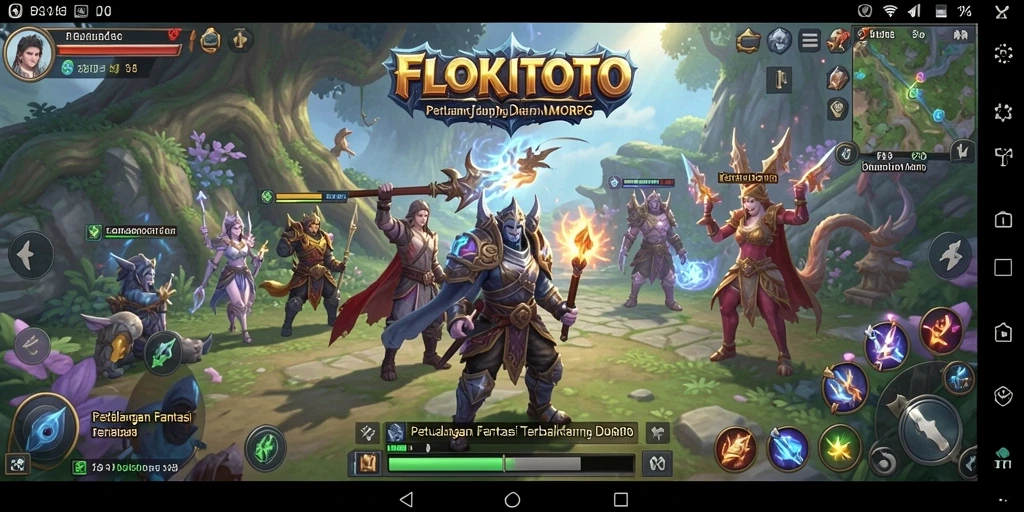 Screenshot gameplay <strong>FLOKITOTO</strong> menampilkan petualangan seru di dunia fantasi.