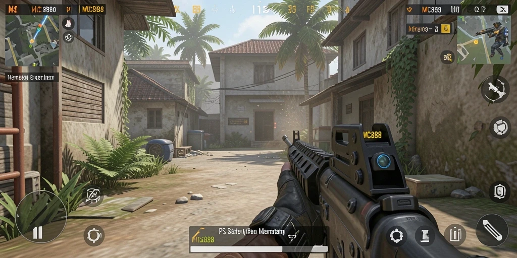 Screenshot gameplay MC888 menampilkan aksi seru dalam pertempuran FPS.