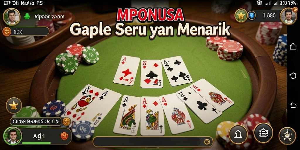 Tampilan gameplay Gaple yang seru di MPONUSA dengan berbagai fitur menarik.