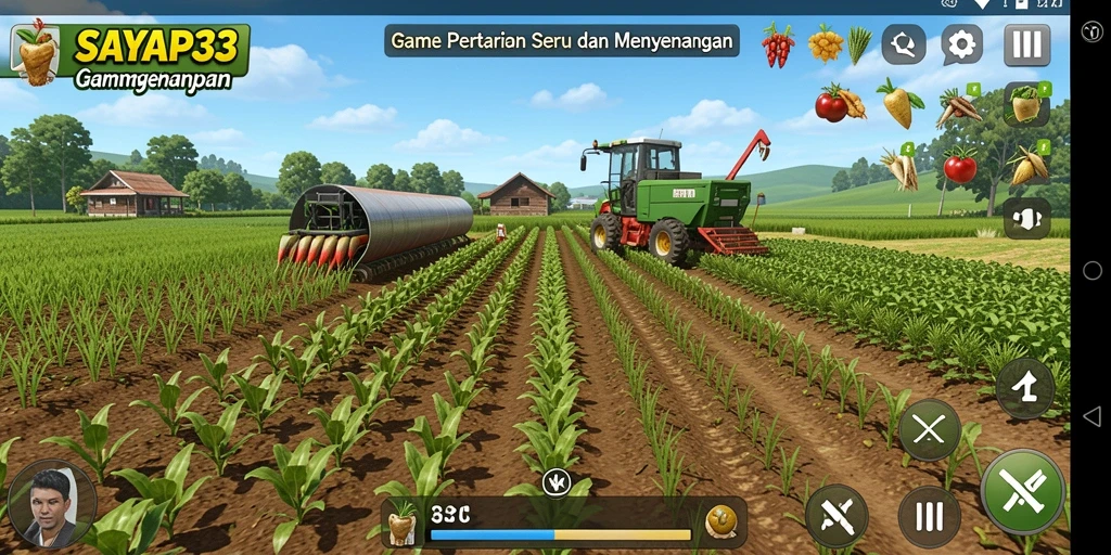 Screenshot tampilan gameplay SAYAP33 dengan kebun yang subur.