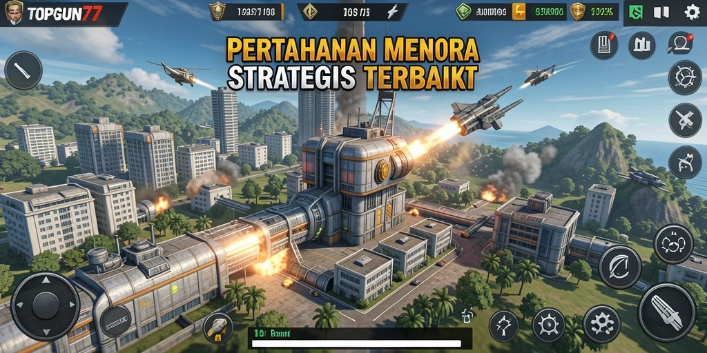 Gameplay mendebarkan dengan strategi menara di TOPGUN77.